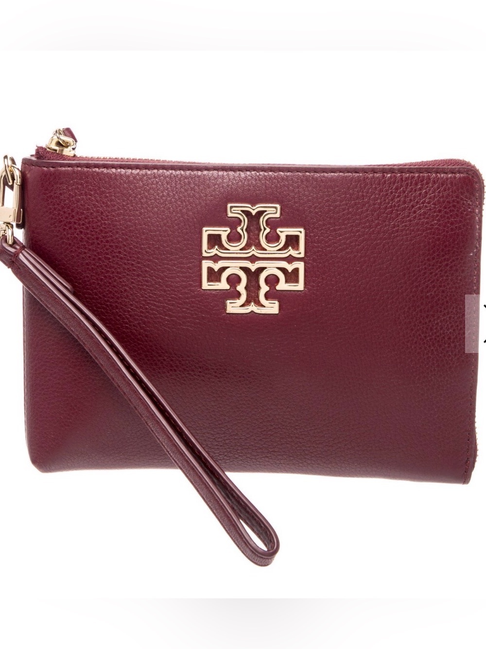 Tory Burch Maroon Leather Wristlet with Gold Logo